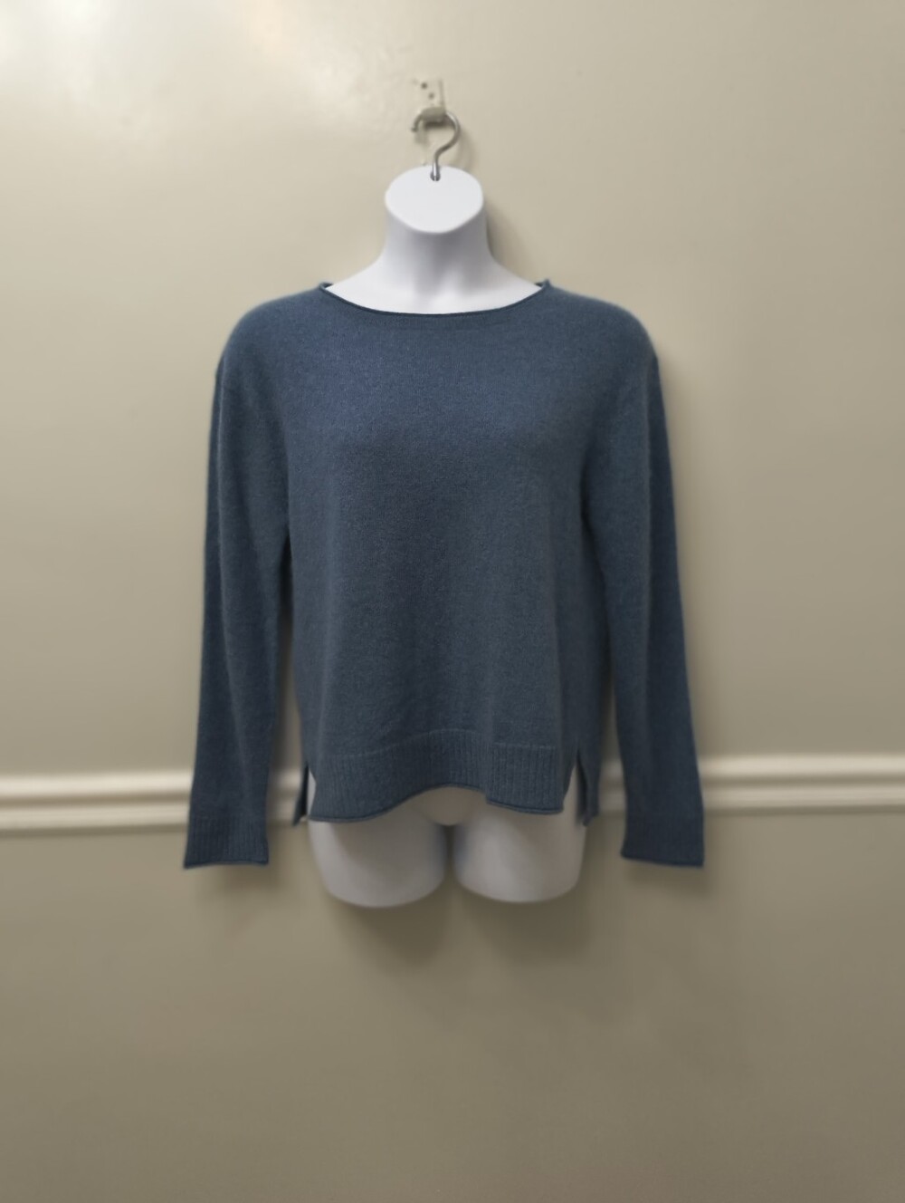 Magaschoni Women's 100% Cashmere  Crewneck Sweater Blue L Quiet Luxury Career